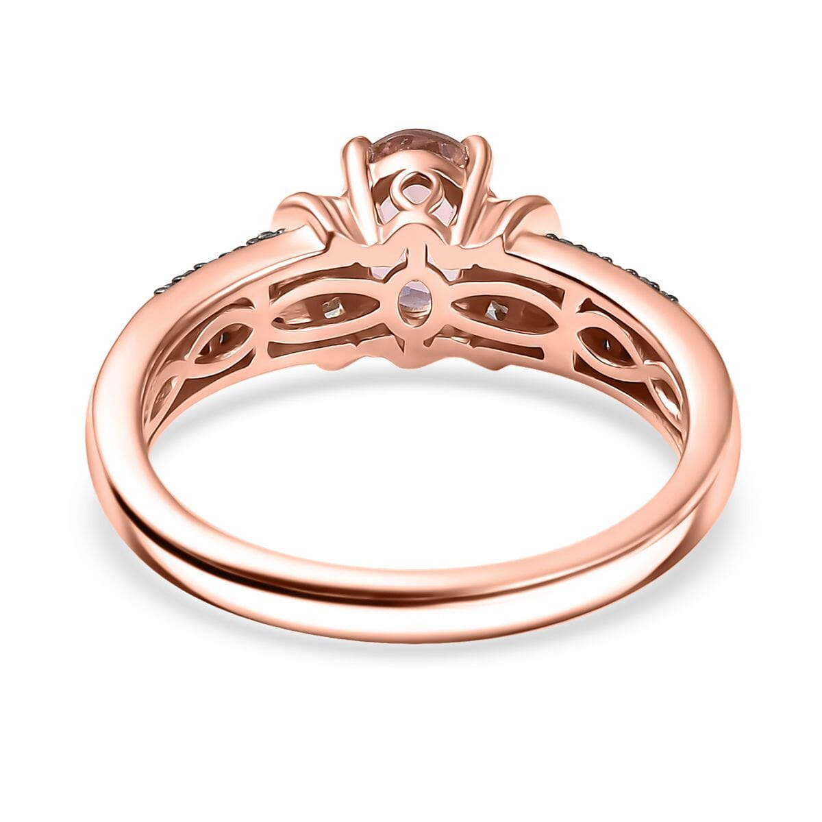 D'Joy Blush Tourmaline, Padparadscha Sapphire, Natural Champagne and White Diamond 1.00 ctw Rising Sun Ring in 18K Vermeil Rose Gold Over Sterling Silver (Size 10.0) image number 4