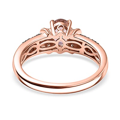 D'Joy Blush Tourmaline, Padparadscha Sapphire, Natural Champagne and White Diamond 1.00 ctw Rising Sun Ring in 18K Vermeil Rose Gold Over Sterling Silver (Size 10.0)