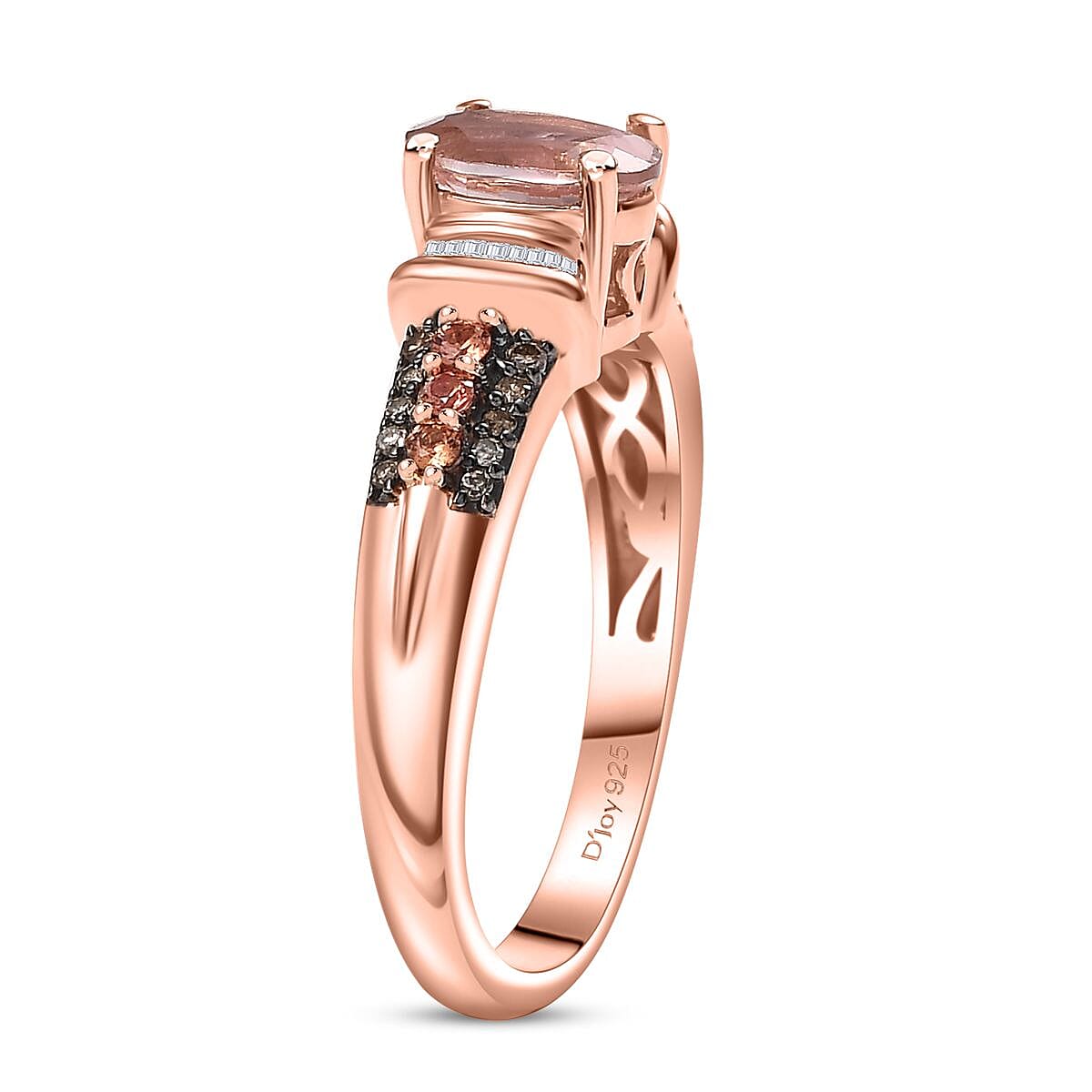 D'Joy Blush Tourmaline, Padparadscha Sapphire, Natural Champagne and White Diamond 1.00 ctw Rising Sun Ring in 18K Vermeil Rose Gold Over Sterling Silver (Size 5.0) image number 3