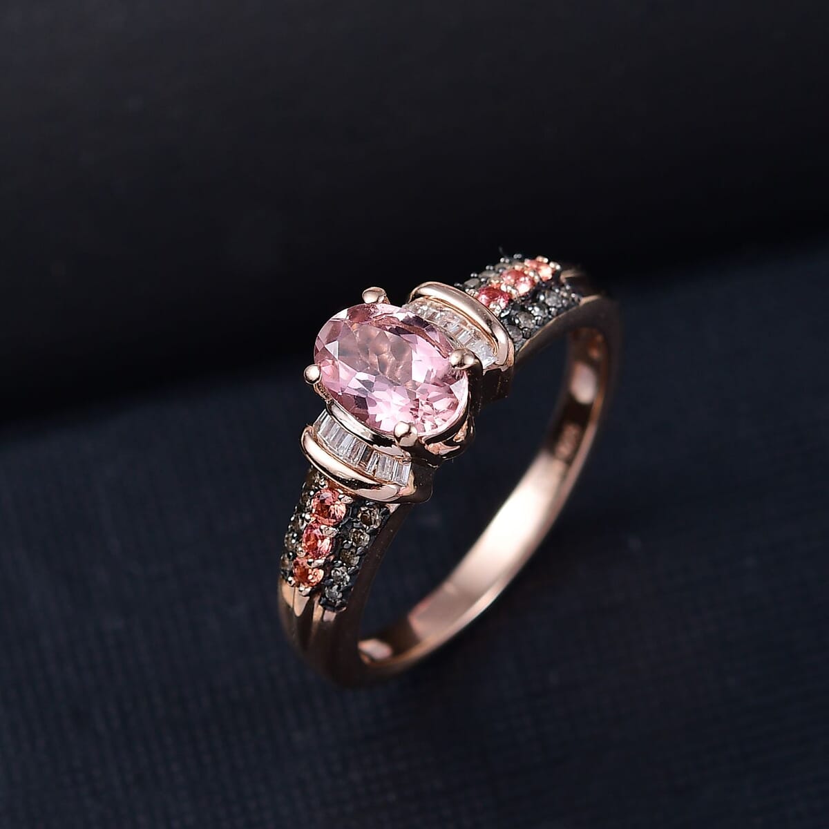 D'Joy Blush Tourmaline, Padparadscha Sapphire, Natural Champagne and White Diamond 1.00 ctw Rising Sun Ring in 18K Vermeil Rose Gold Over Sterling Silver (Size 7.0) image number 1