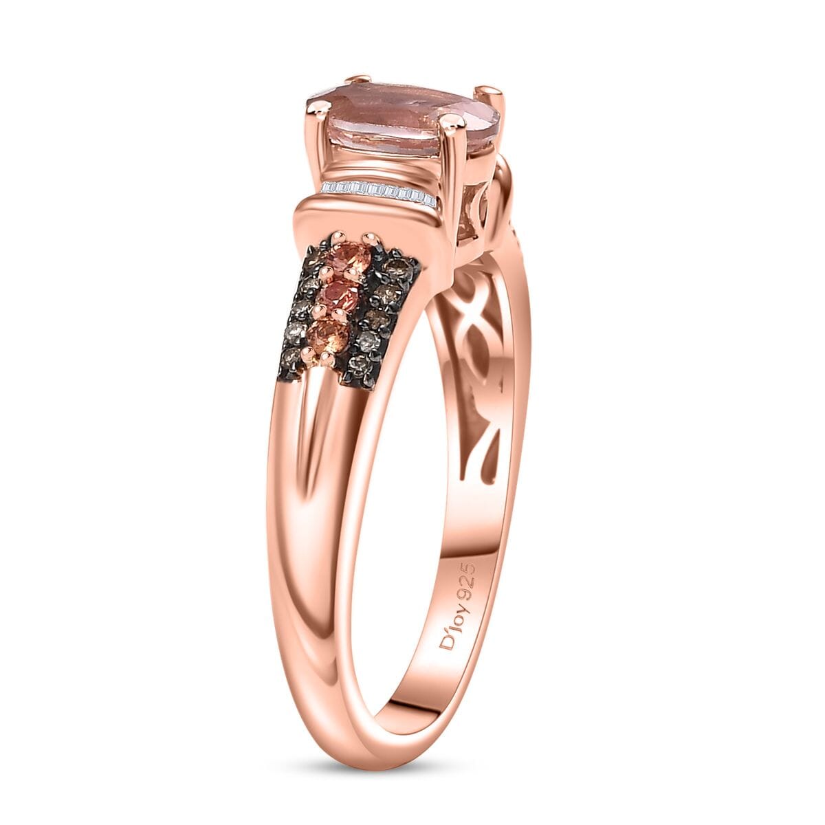 D'Joy Blush Tourmaline, Padparadscha Sapphire, Natural Champagne and White Diamond 1.00 ctw Rising Sun Ring in 18K Vermeil Rose Gold Over Sterling Silver (Size 7.0) image number 3