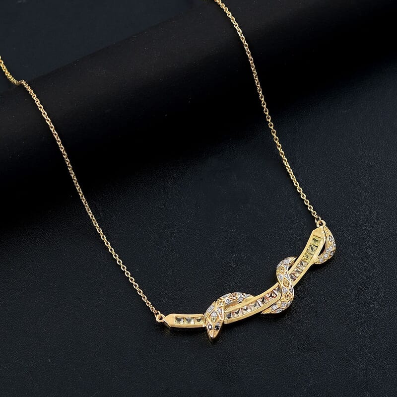 D'Joy Madagascar Yellow Sapphire and Multi Gemstone 2.50 ctw Snake Necklace in 18K Vermeil Yellow Gold Over Sterling Silver 20 Inches