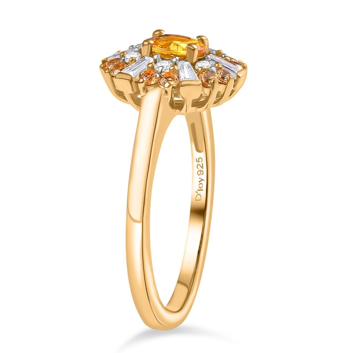 Yellow Sapphire ,  Moissanite  Main Stone With Side Stone Ring in 18K YG Vermeil Sterling Silver 1.11 ctw image number 3
