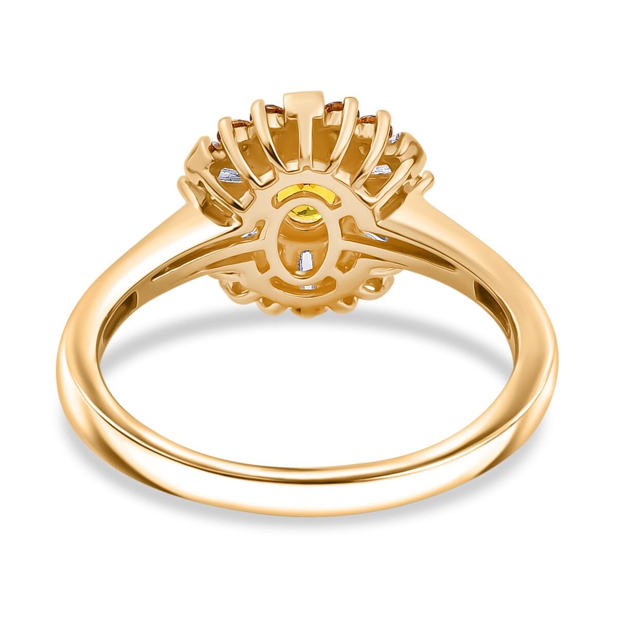 Yellow Sapphire ,  Moissanite  Main Stone With Side Stone Ring in 18K YG Vermeil Sterling Silver 1.11 ctw image number 4