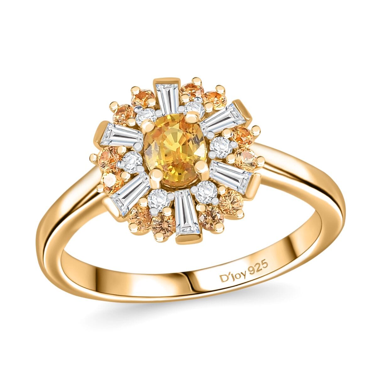 D'Joy Madagascar Yellow Sapphire and Moissanite 1.10 ctw Snowflake Ring in 18K Vermeil Yellow Gold Over Sterling Silver (Size 7.0) image number 0