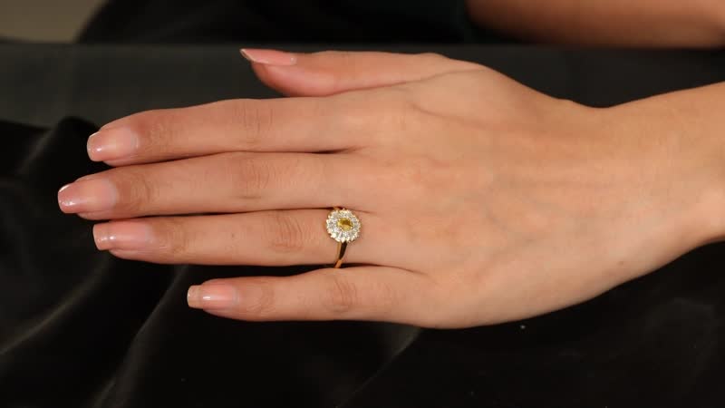 Yellow Sapphire ,  Moissanite  Main Stone With Side Stone Ring in 18K YG Vermeil Sterling Silver 1.11 ctw