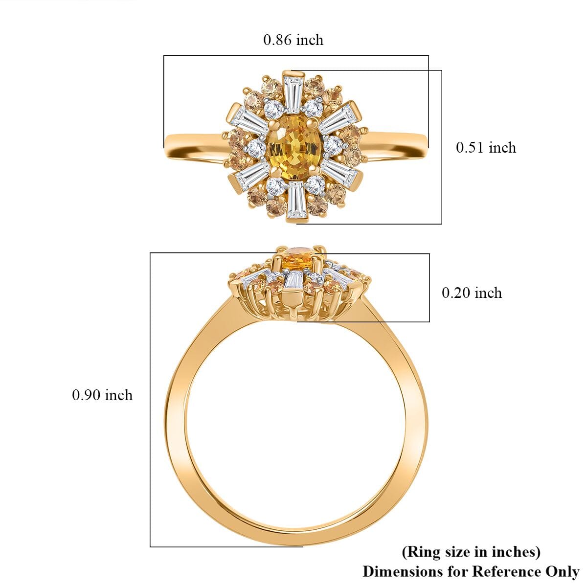 D'Joy Madagascar Yellow Sapphire and Moissanite 1.10 ctw Snowflake Ring in 18K Vermeil Yellow Gold Over Sterling Silver (Size 7.0) image number 5