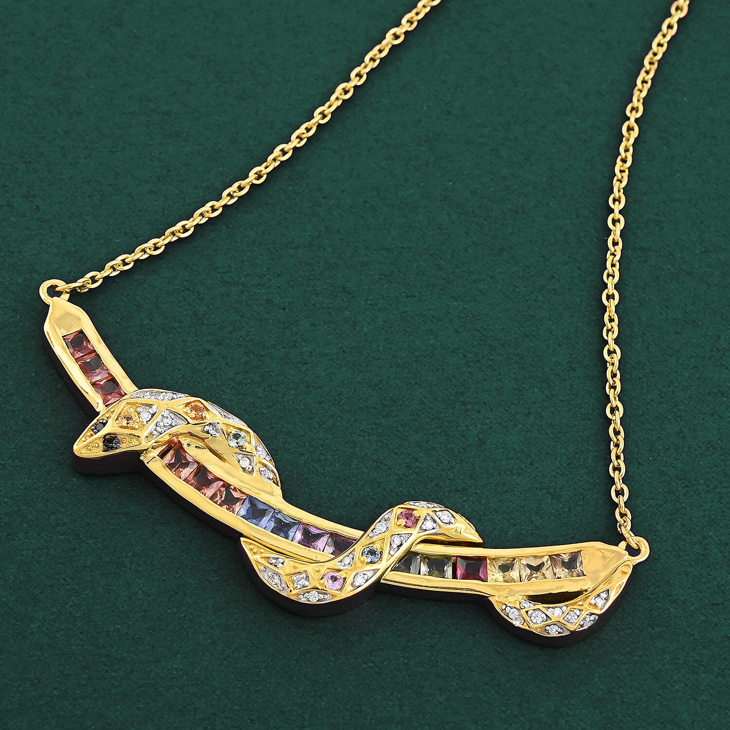 D'Joy Multi Sapphire and Multi Gemstone 2.40 ctw Snake Necklace in 18K Vermeil Yellow Gold Over Sterling Silver 20 Inches