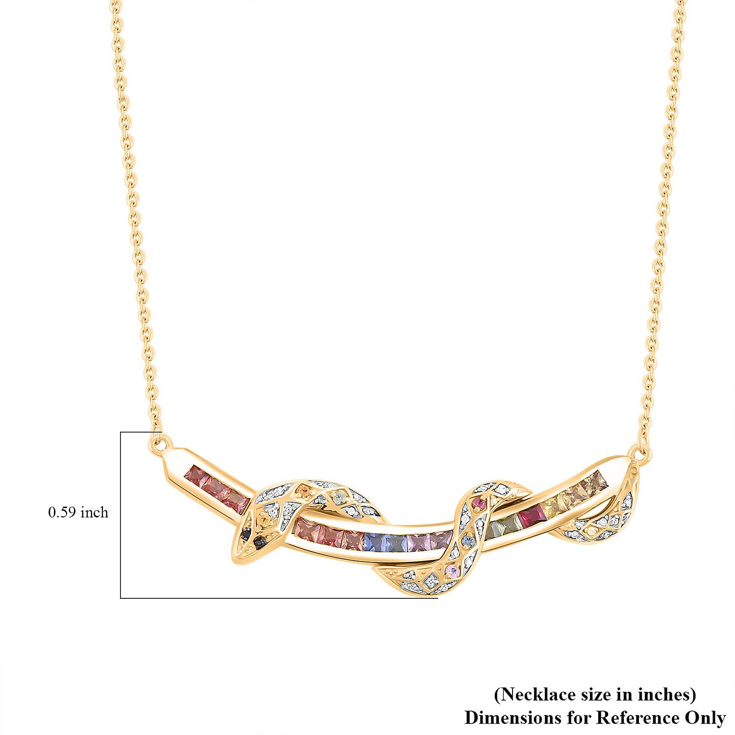 D'Joy Multi Sapphire and Multi Gemstone 2.40 ctw Snake Necklace in 18K Vermeil Yellow Gold Over Sterling Silver 20 Inches