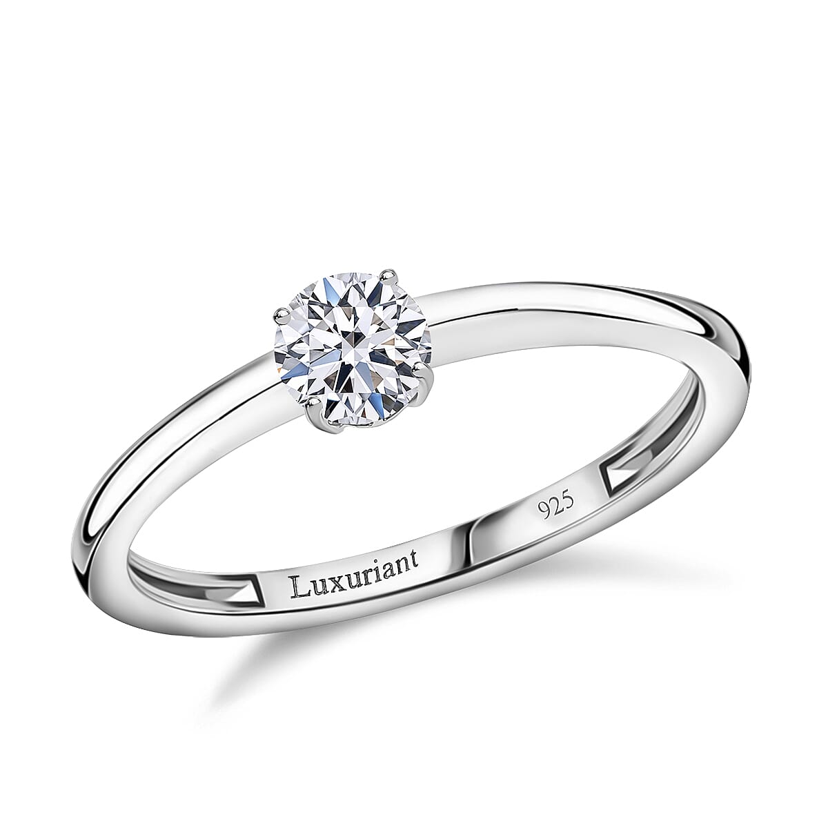 Luxuriant Lab Grown Diamond E-F VS 0.50 ctw Solitaire Ring in Platinum Over Sterling Silver (Size 10.0)