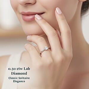 Luxuriant Lab Grown Diamond E-F VS 0.50 ctw Solitaire Ring in Rhodium Over Sterling Silver (Size 6.0)