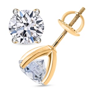 IGI Certified Luxuriant Lab Grown Diamond E-F VS 3.00 ctw Stud Earrings in 14K Yellow Gold