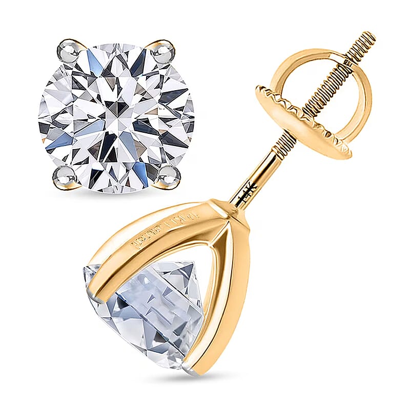 IGI Certified Luxuriant Lab Grown Diamond E-F VS 3.00 ctw Stud Earrings in 14K Yellow Gold