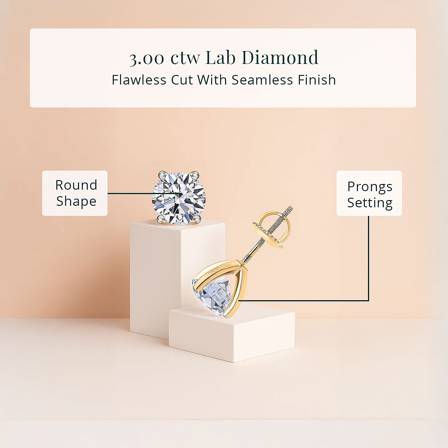 IGI Certified Luxuriant Lab Grown Diamond E-F VS 3.00 ctw Stud Earrings in 14K Yellow Gold