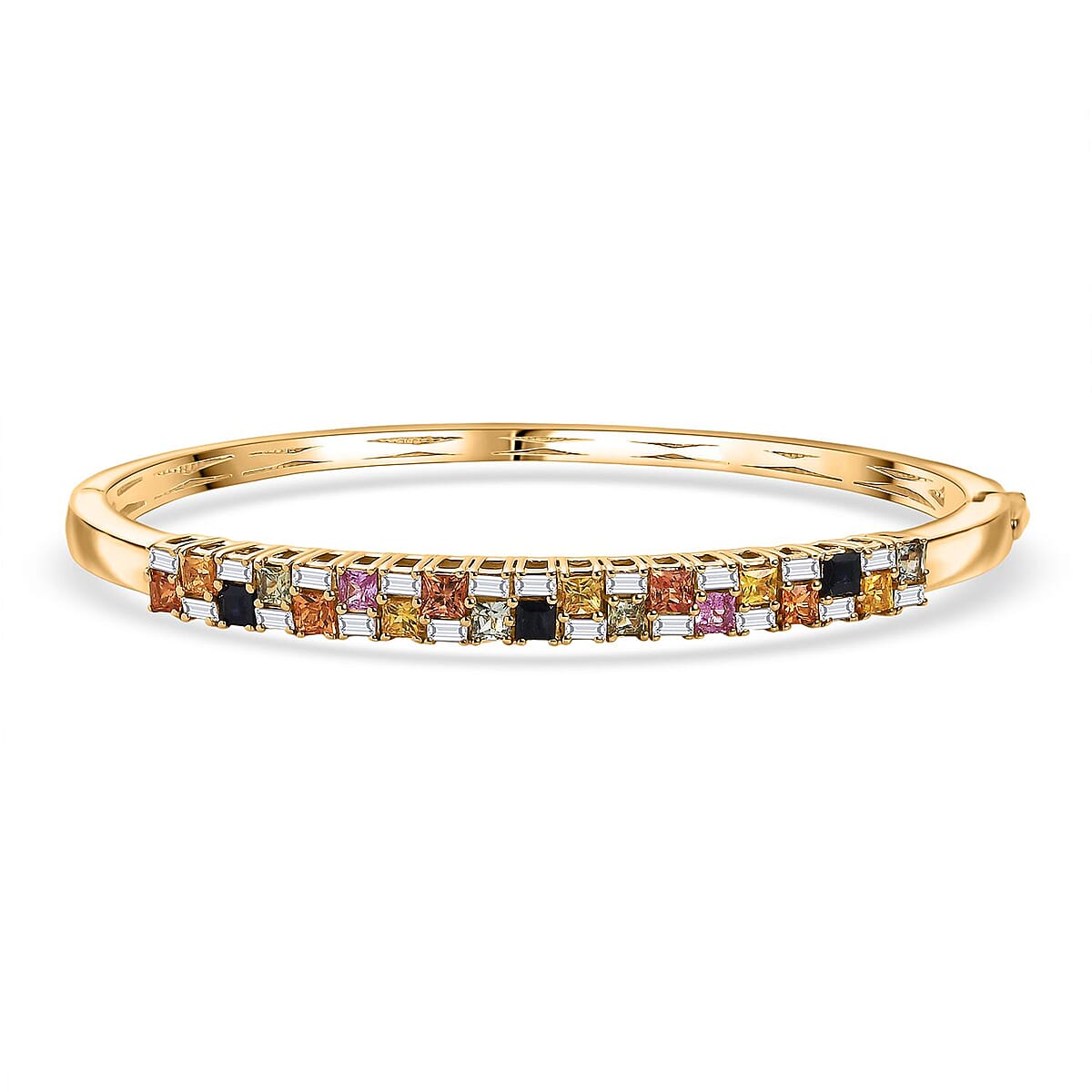 D'Joy Multi Sapphire and Moissanite 4.50 ctw Color Crest Bangle Bracelet in 18K Vermeil YG Over Sterling Silver (7.25 In) image number 0
