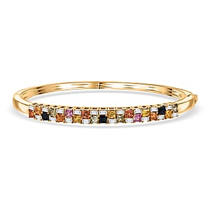 D'Joy Multi Sapphire and Moissanite 4.50 ctw Color Crest Bangle Bracelet in 18K Vermeil YG Over Sterling Silver (7.25 In)