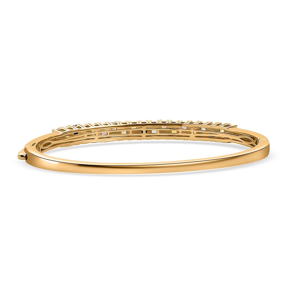 D'Joy Multi Sapphire and Moissanite 4.50 ctw Color Crest Bangle Bracelet in 18K Vermeil YG Over Sterling Silver (7.25 In) image number 4