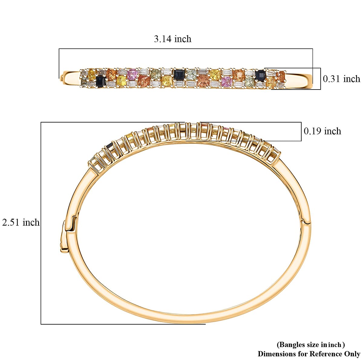 D'Joy Multi Sapphire and Moissanite 4.50 ctw Color Crest Bangle Bracelet in 18K Vermeil YG Over Sterling Silver (7.25 In) image number 5