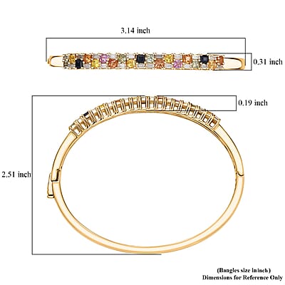 D'Joy Multi Sapphire and Moissanite 4.50 ctw Color Crest Bangle Bracelet in 18K Vermeil YG Over Sterling Silver (7.25 In)