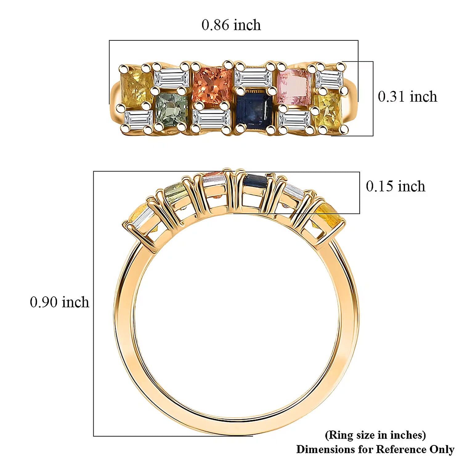 D'Joy Multi Sapphire, Moissanite Crest Ring in 18K Vermeil YG Over Sterling Silver 1.40 ctw (Size 10.0)