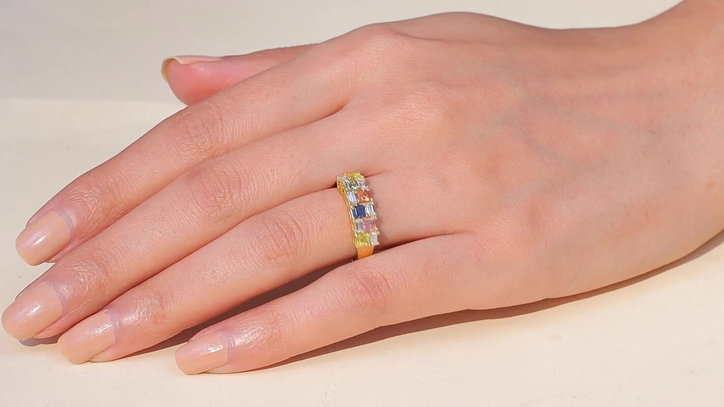 D'Joy Multi Gemstones Ring in 18K Vermeil YG Over Sterling Silver (Size 10.0) 1.40 ctw