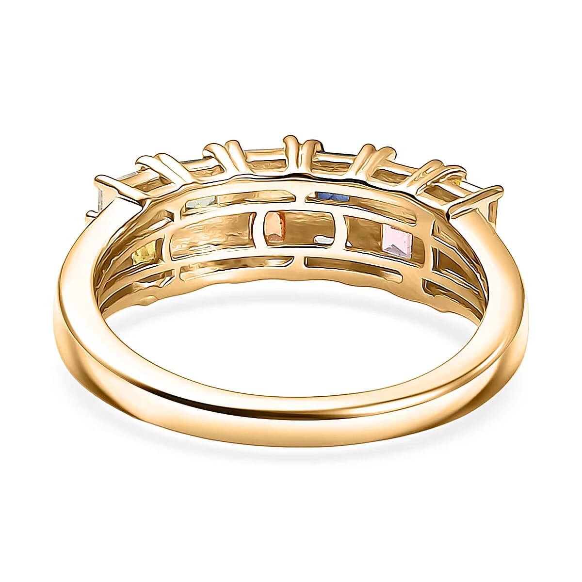 D'Joy Multi Sapphire, Moissanite Crest Ring in 18K Vermeil YG Over Sterling Silver 1.40 ctw (Size 5.0) image number 6