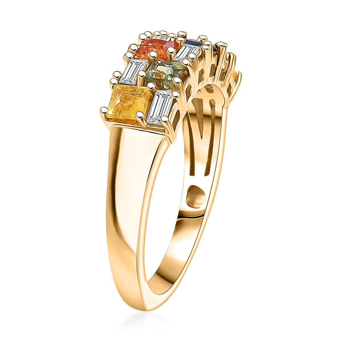 D'Joy Multi Sapphire and Moissanite 1.40 ctw Color Crest Ring in 18K Vermeil Yellow Gold Over Sterling Silver (Size 6.0) image number 3