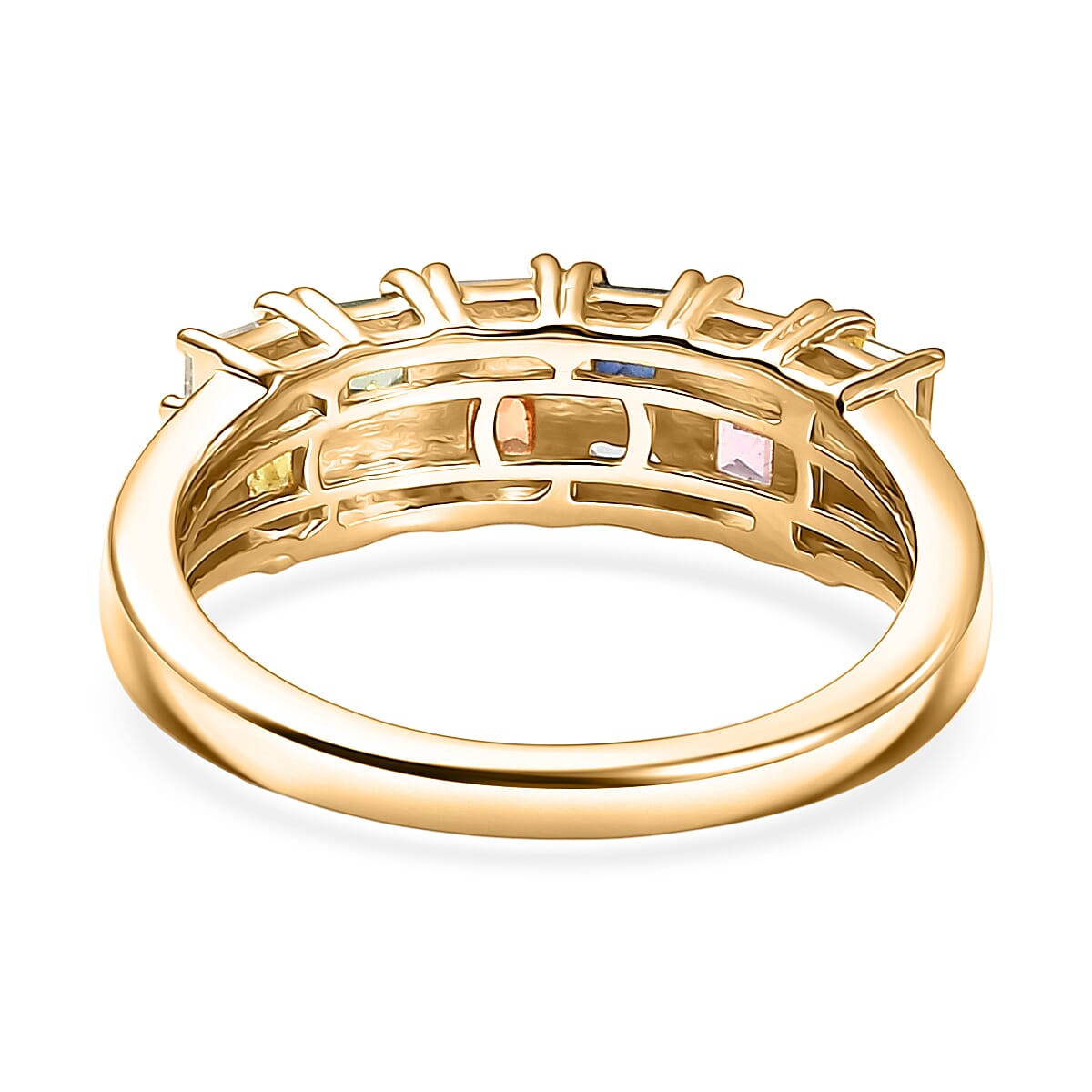 D'Joy Multi Sapphire and Moissanite 1.40 ctw Color Crest Ring in 18K Vermeil Yellow Gold Over Sterling Silver (Size 6.0) image number 4