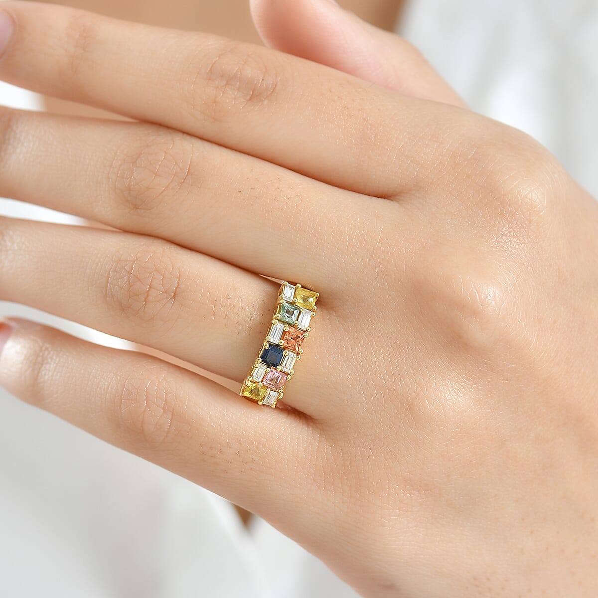 D'Joy Multi Sapphire and Moissanite 1.40 ctw Color Crest Ring in 18K Vermeil Yellow Gold Over Sterling Silver (Size 7.0) image number 2