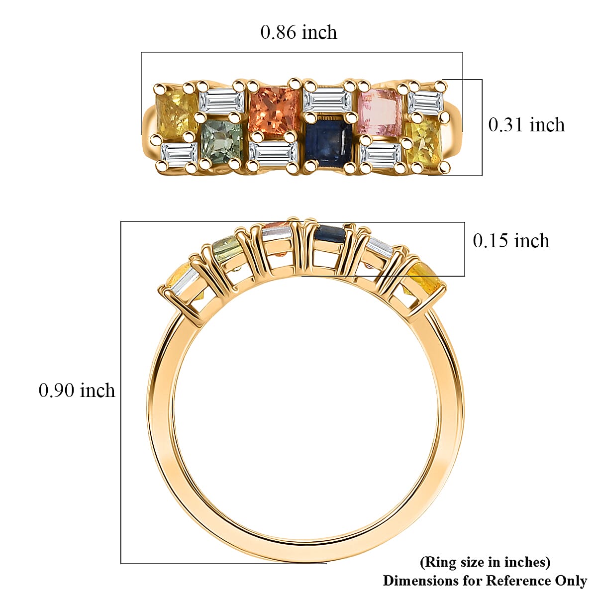 D'Joy Multi Sapphire and Moissanite 1.40 ctw Color Crest Ring in 18K Vermeil Yellow Gold Over Sterling Silver (Size 7.0) image number 5