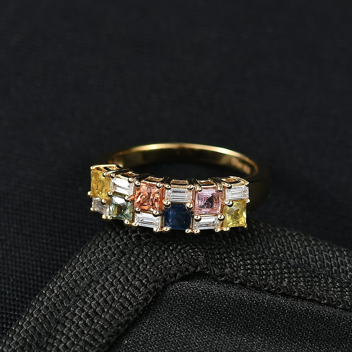 D'Joy Multi Sapphire and Moissanite 1.40 ctw Color Crest Ring in 18K Vermeil Yellow Gold Over Sterling Silver (Size 8.0) image number 1