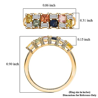 D'Joy Multi Sapphire, Moissanite Crest Ring in 18K Vermeil YG Over Sterling Silver 1.40 ctw (Size 8.0)