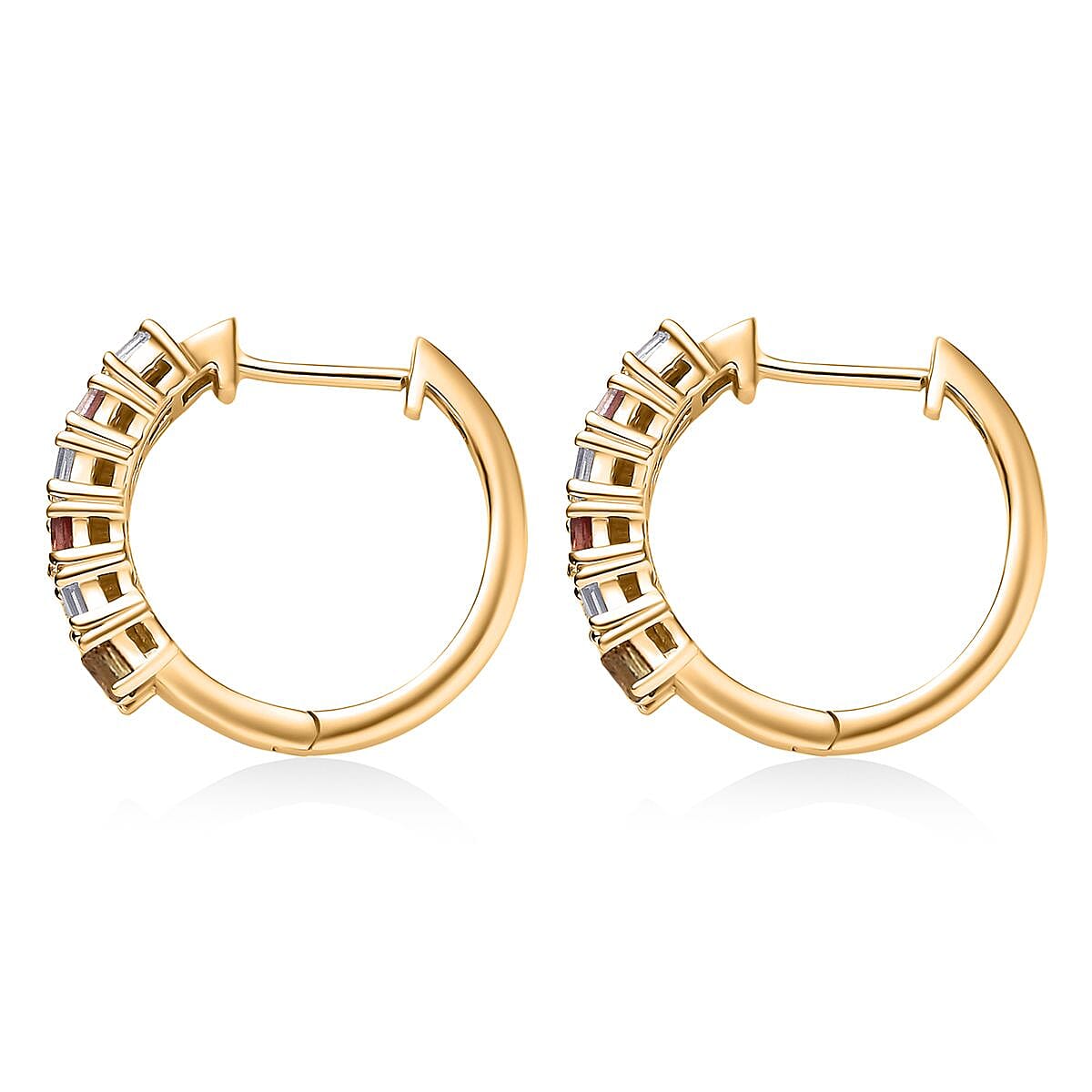 D'Joy Multi Sapphire and Moissanite 2.00 ctw Color Crest Hoop Earrings in 18K Vermeil Yellow Gold Over Sterling Silver image number 3