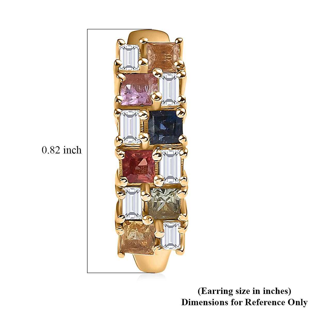 D'Joy Multi Sapphire and Moissanite 2.00 ctw Color Crest Hoop Earrings in 18K Vermeil Yellow Gold Over Sterling Silver