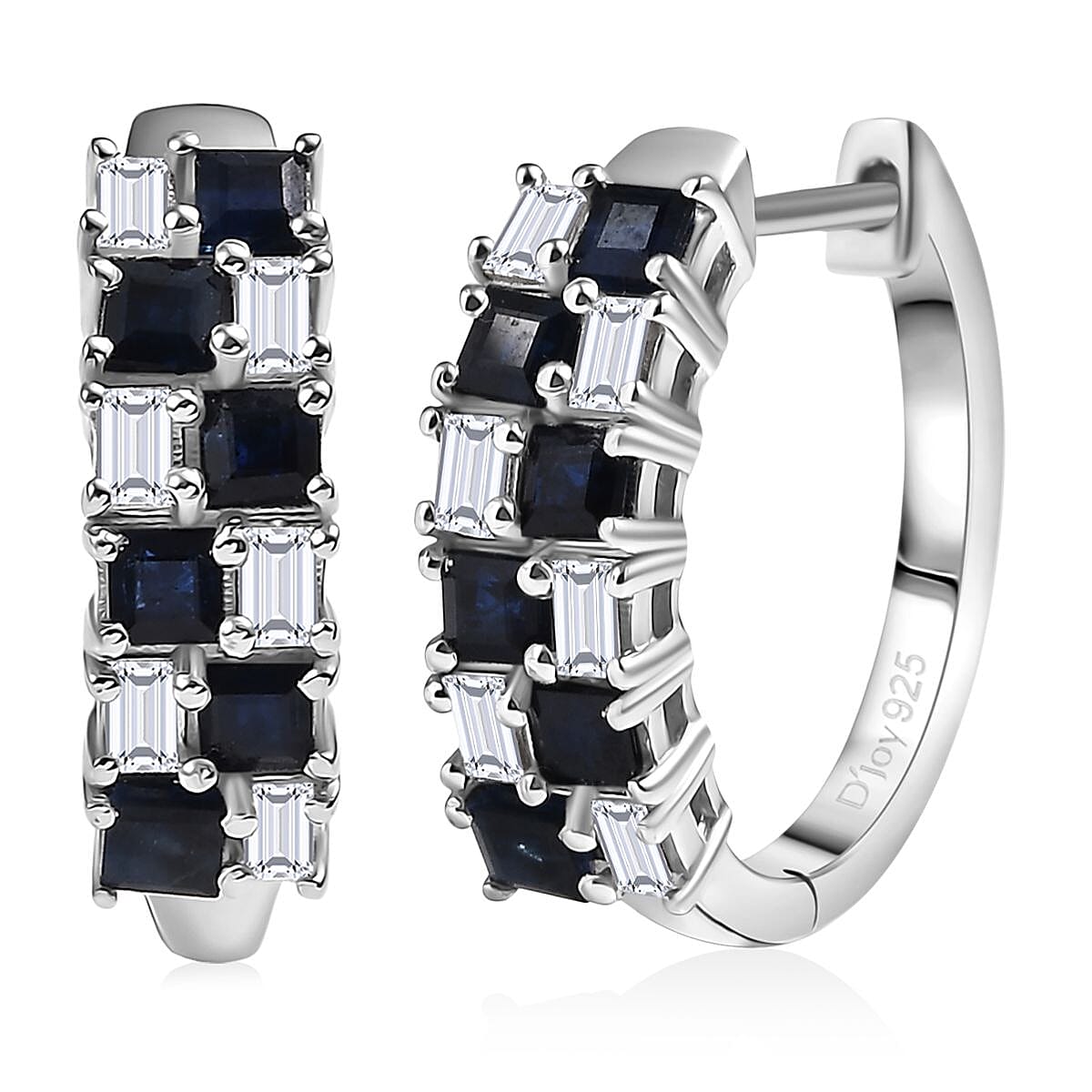 D'Joy Blue Sapphire and Moissanite 2.10 ctw Midnight Lineage Earrings in Rhodium Over Sterling Silver image number 0