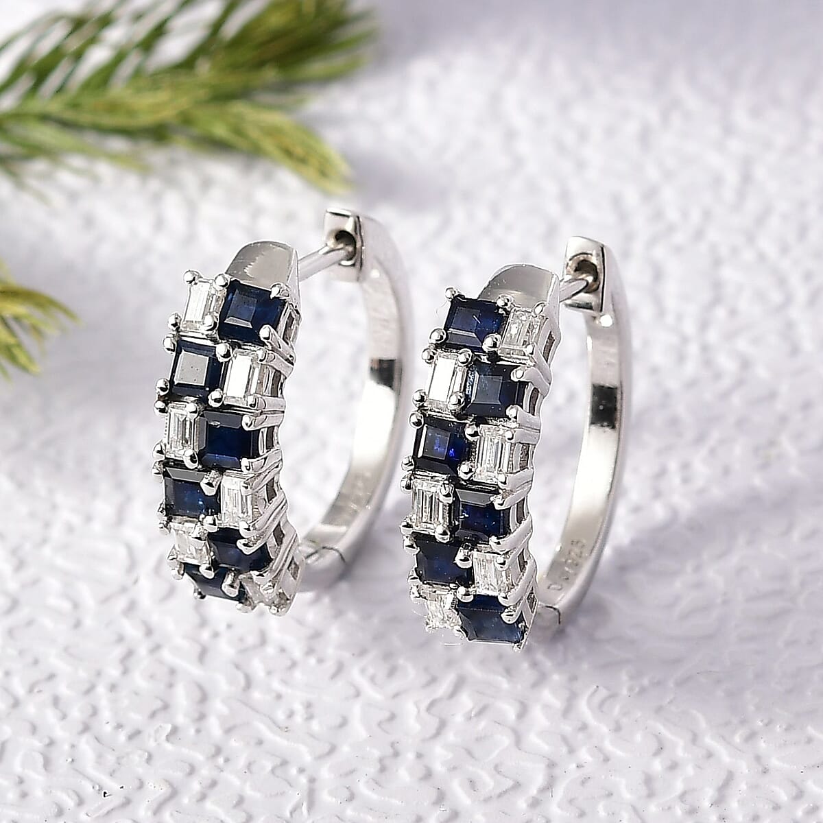 D'Joy Blue Sapphire and Moissanite 2.10 ctw Midnight Lineage Earrings in Rhodium Over Sterling Silver image number 1