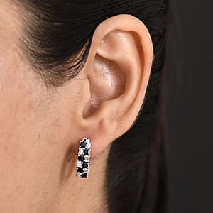 D'Joy Blue Sapphire and Moissanite 2.10 ctw Midnight Lineage Earrings in Rhodium Over Sterling Silver