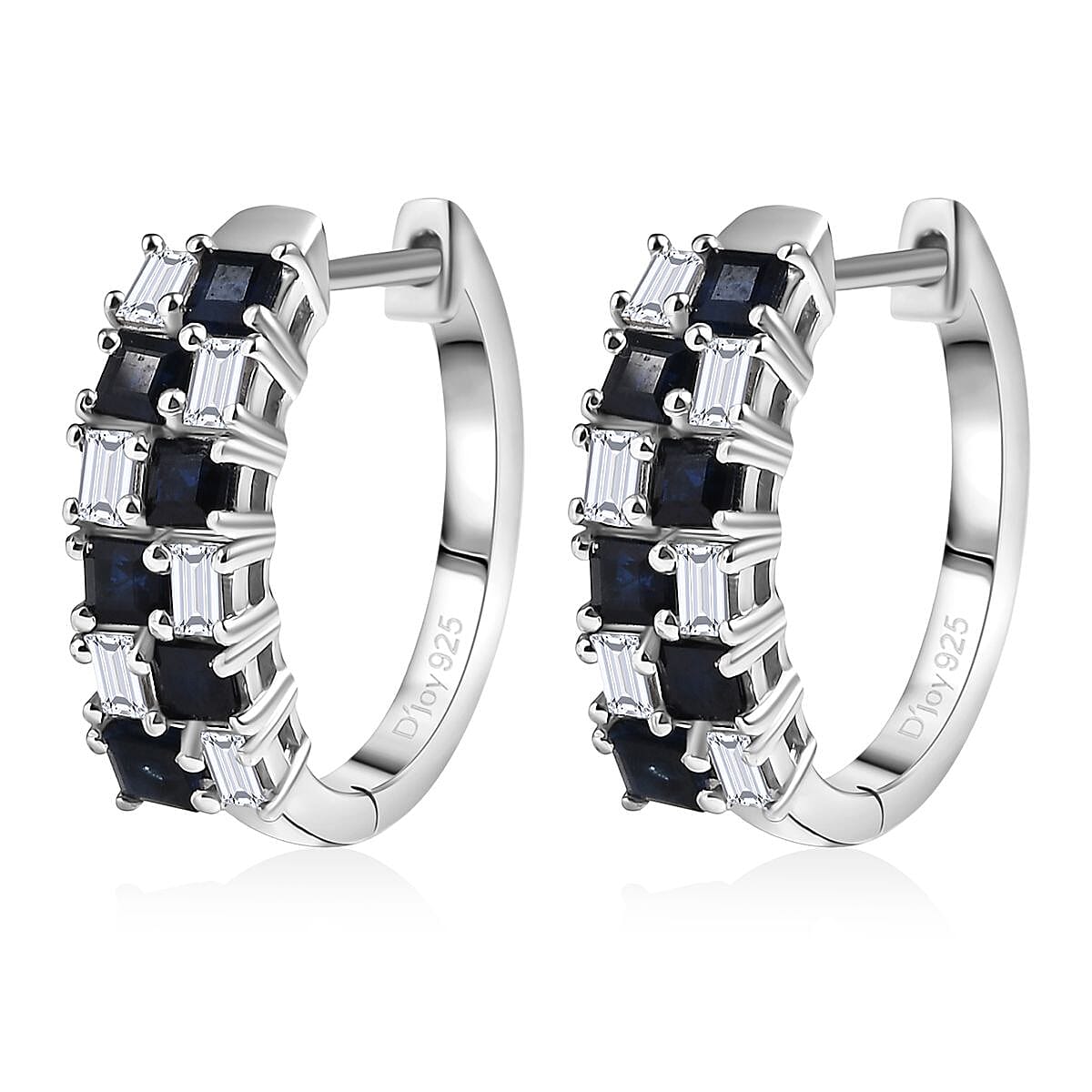 D'Joy Blue Sapphire and Moissanite 2.10 ctw Midnight Lineage Earrings in Rhodium Over Sterling Silver image number 3