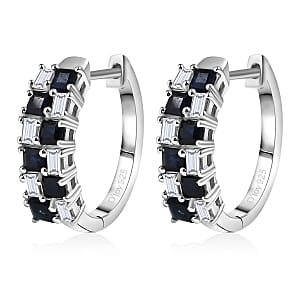 D'Joy Blue Sapphire and Moissanite 2.10 ctw Midnight Lineage Earrings in Rhodium Over Sterling Silver