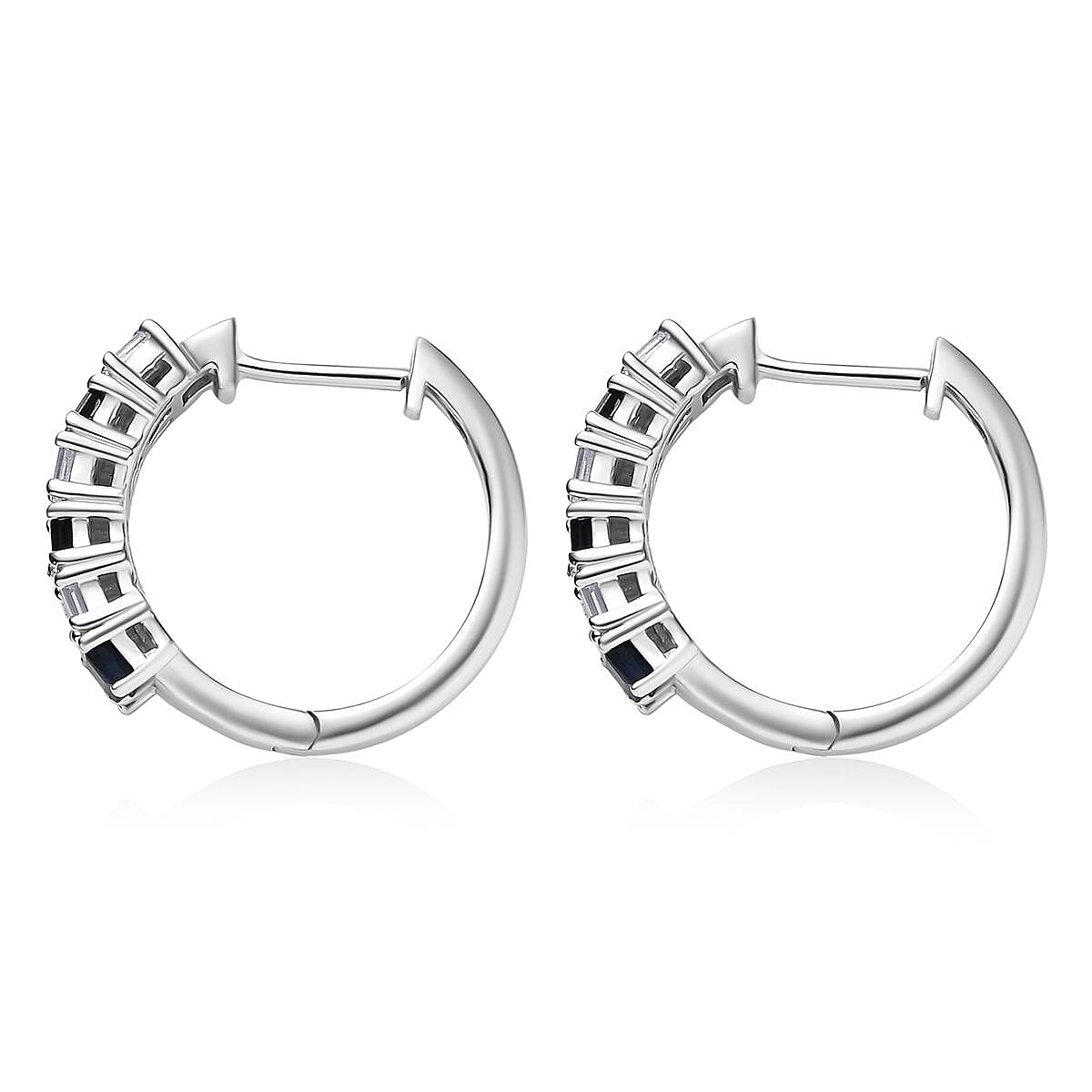 D'Joy Blue Sapphire and Moissanite 2.10 ctw Midnight Lineage Earrings in Rhodium Over Sterling Silver