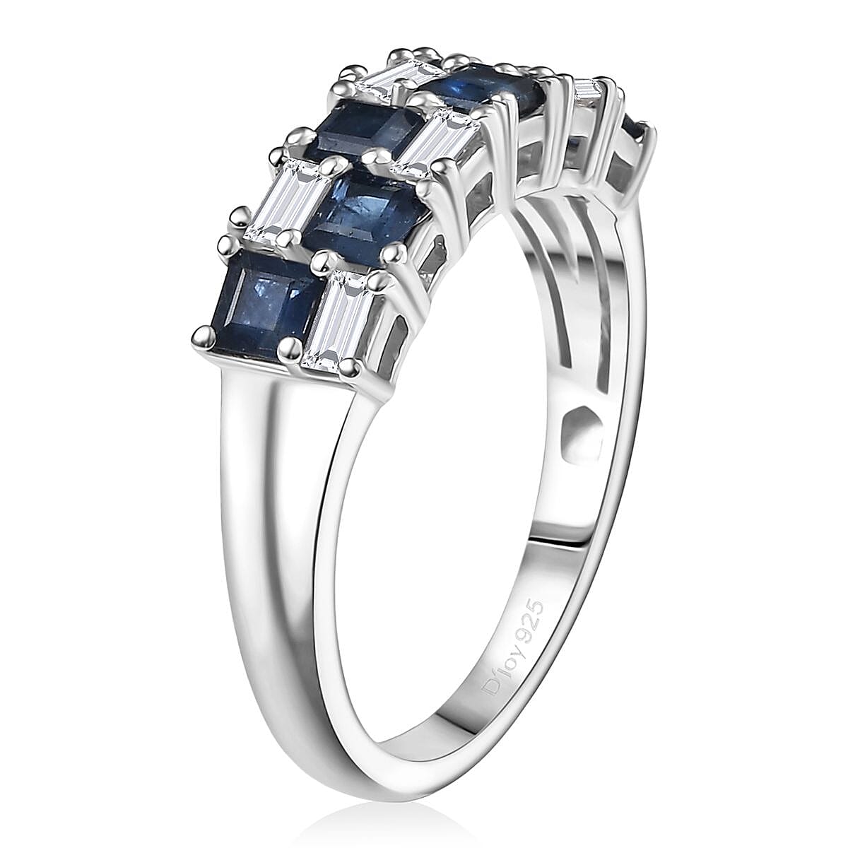D'Joy Blue Sapphire and Moissanite 1.50 ctw Midnight Lineage Ring in Rhodium Over Sterling Silver (Size 10.0) image number 2