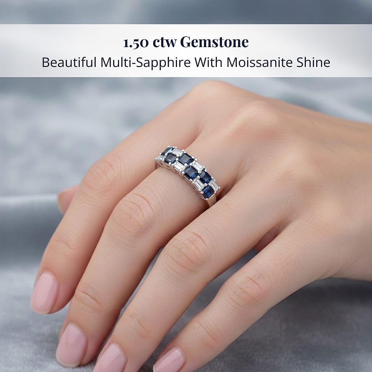 D'Joy Blue Sapphire and Moissanite 1.50 ctw Midnight Lineage Ring in Rhodium Over Sterling Silver (Size 6.0) image number 1