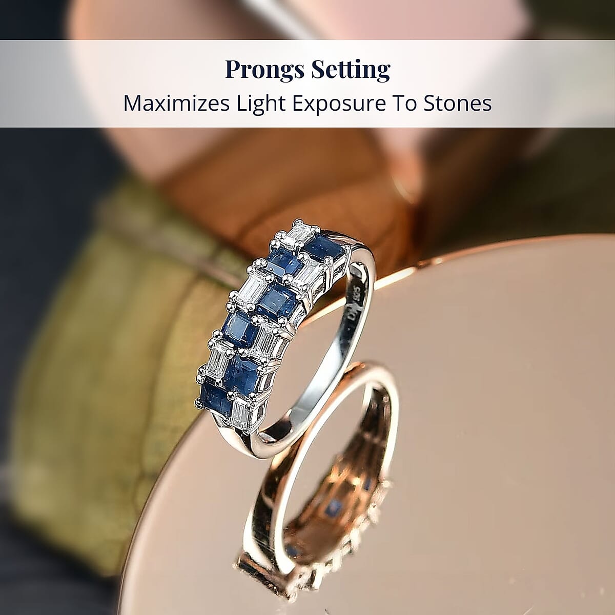 D'Joy Blue Sapphire and Moissanite 1.50 ctw Midnight Lineage Ring in Rhodium Over Sterling Silver (Size 6.0) image number 3