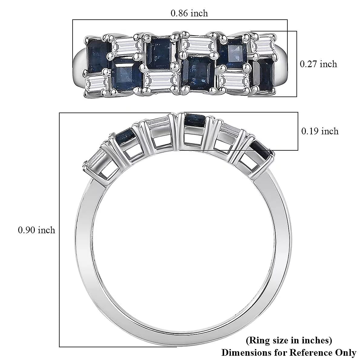 D'Joy Blue Sapphire and Moissanite 1.50 ctw Midnight Lineage Ring in Rhodium Over Sterling Silver (Size 6.0) image number 5