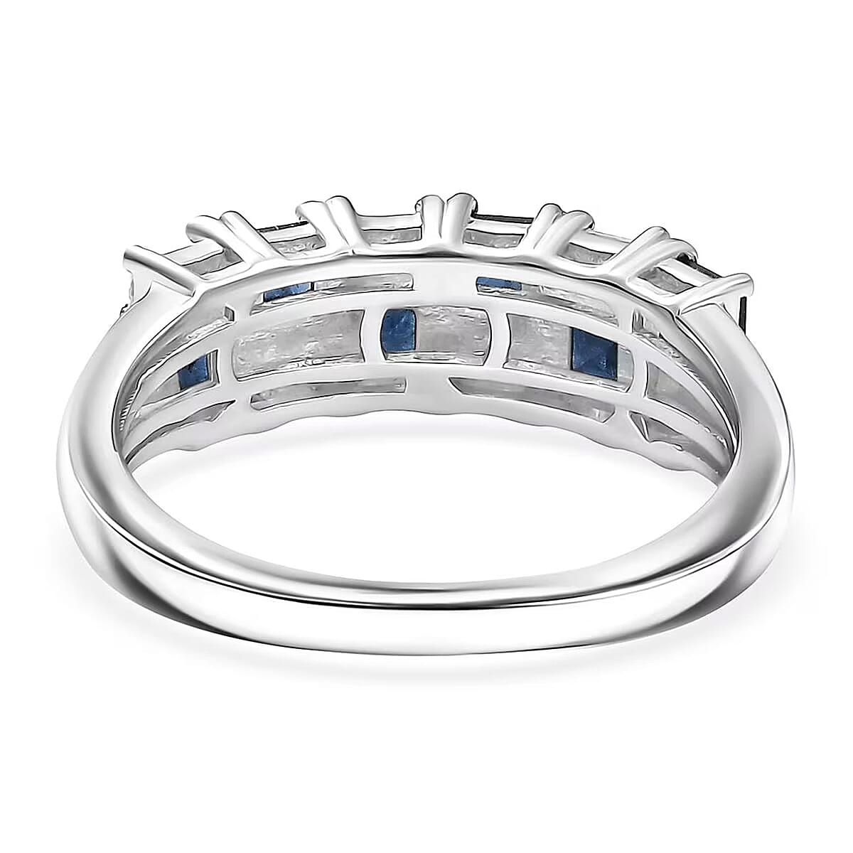 D'Joy Blue Sapphire and Moissanite 1.50 ctw Midnight Lineage Ring in Rhodium Over Sterling Silver (Size 6.0) image number 6