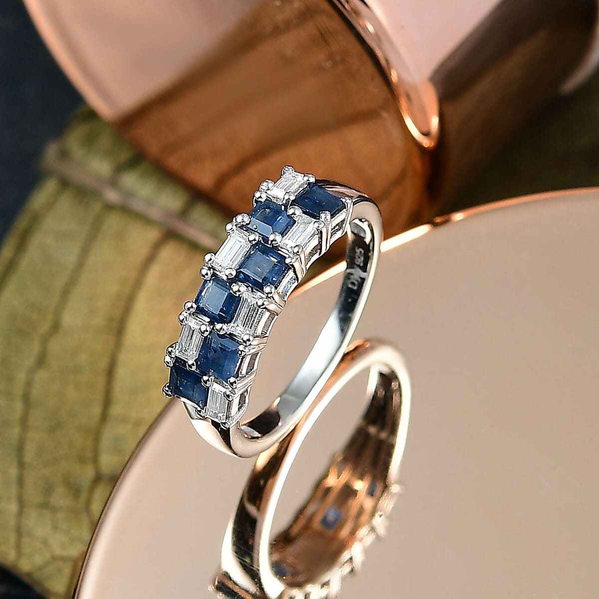 D'Joy Blue Sapphire and Moissanite 1.50 ctw Midnight Lineage Ring in Rhodium Over Sterling Silver (Size 7.0) image number 1