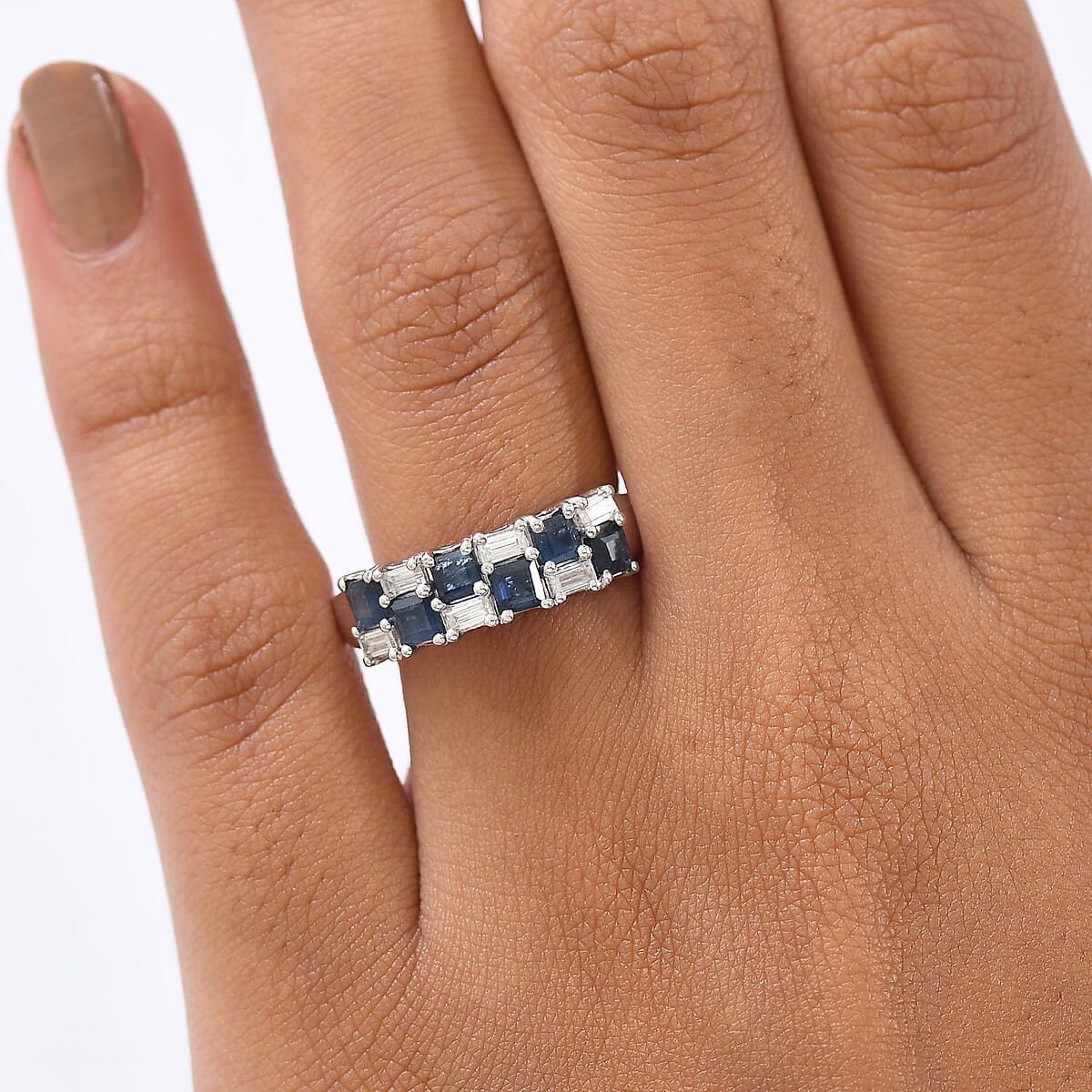 D'Joy Blue Sapphire and Moissanite 1.50 ctw Midnight Lineage Ring in Rhodium Over Sterling Silver (Size 7.0) image number 2