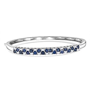 D'Joy Blue Sapphire and Moissanite 4.65 ctw Midnight Lineage Bangle Bracelet in Rhodium Over Sterling Silver (7.25 In)