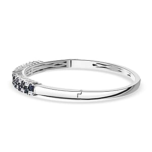 D'Joy Blue Sapphire and Moissanite 4.65 ctw Midnight Lineage Bangle Bracelet in Rhodium Over Sterling Silver (7.25 In)