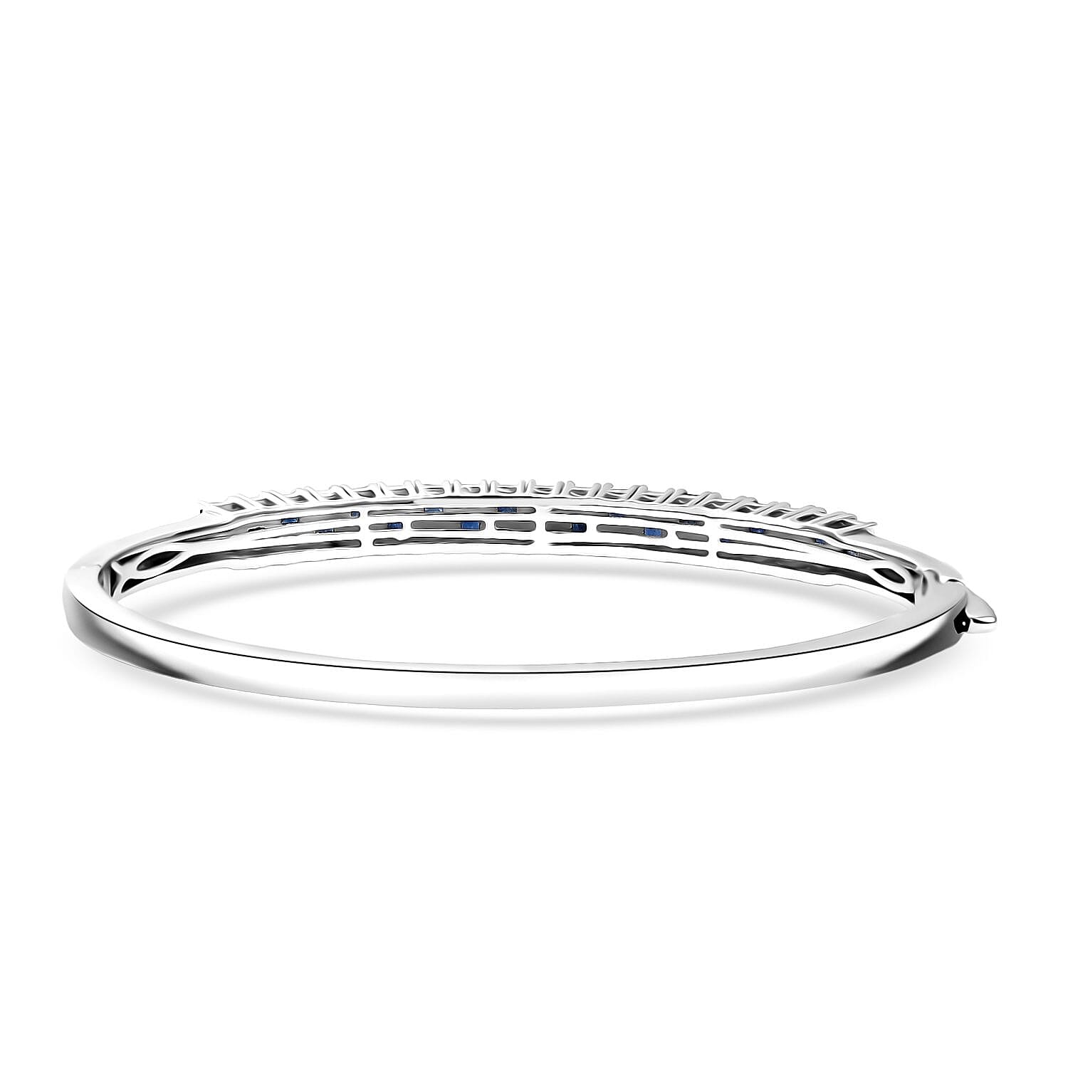 D'Joy Blue Sapphire and Moissanite 4.65 ctw Midnight Lineage Bangle Bracelet in Rhodium Over Sterling Silver (7.25 In)